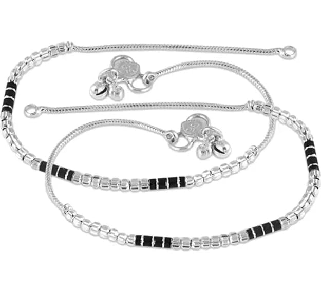 Anklet Silver Plated Set for Women Artificial Silver with Black or silver beads trending anklet Free Toering-picture-41