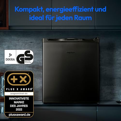 MEDION Mini Gefrierschrank (33 Liter Nutzinhalt, 51cm hoch, höhenverstellbare Füße, Griffmulde, manuelle Temperatureinstellung, Stern-Einstufung 4 Sterne, MD37675) grau