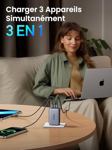 Chargeur GaNInfinity 100W UGREEN Nexode X avec câble USB C coudé
