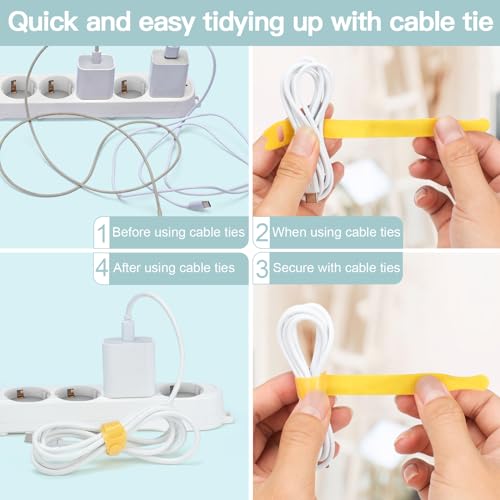 Zivacate 120 Stück Wiederverschließbare Kabelbinder aus Nylon – Klettband Kabelbänder für Kabelmanagement – Ideale Kabel Organizer für Schreibtisch Ladekabel, PC-Kabel – 6 Gemischte Farben