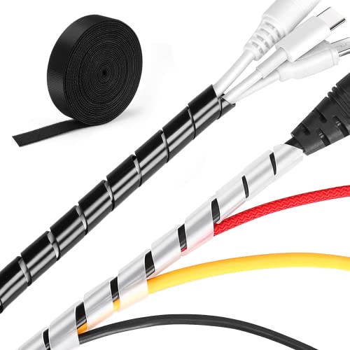 MOSOTECH Organizador Cables, 2 x 5.1M Cubre Cables en Espiral con 3.1M DIY Negro Bridas Cortable, Antienvejecimiento Funda Recoge Cables para Escritorio, PC Escritorio, Oficina, Hogar - Blanco Cover
