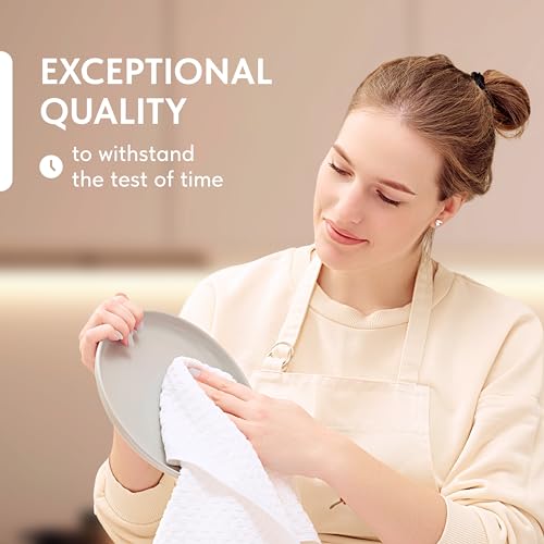Super Absorbent Kitchen Towels 12 Pack - Premium 100% Cotton Kitchen Towels, 450GSM Thick Machine Washable White Dish Towels for Kitchen Drying, Cleaning, Dobby Weave, Unmatched Quality - Image 4