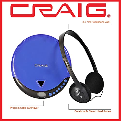 Craig Cd2808-Bl Personal Cd Player With Headphones In Blue And Black | Portable And Programmable Cd Player | Cd/Cd-R Compatible | Random And Repeat Playback Modes | #TOP3