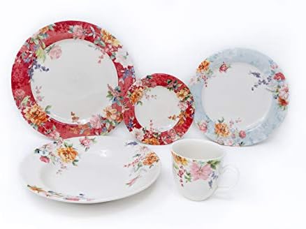 Tudor Royal collection 30-Piece Premium Quality Porcelain Dinnerware Set, Service for 6 - CRIMSON design, See 10 Designs Inside!