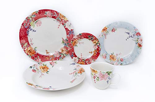 Tudor Royal Collection 30-Piece Premium Quality Porcelain Dinnerware Set, Service For 6 - Crimson Design, See 10 Designs Inside! #TOP25