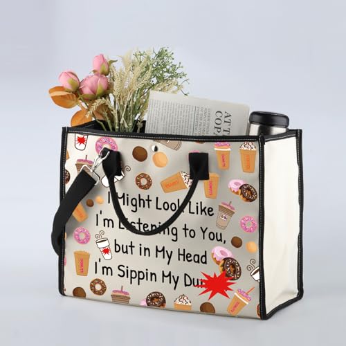 Zuo Bao Donuts Lover Tote Bag Donuts Coffee Gift Sippin My Dunkie Canvas Shopping Bag Coffee Lover Gift4