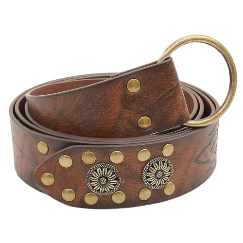 Medieval Waistband Men Cosplay Embossed Belt Studded Belt for Men Cosplay PU Waistband for Photoshoots and Stage