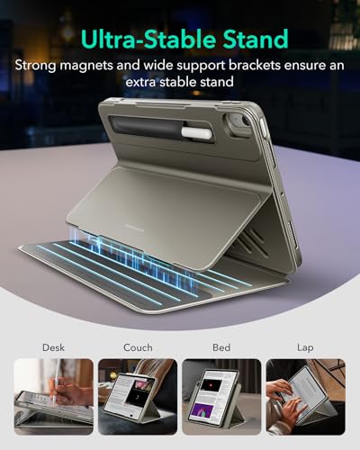 Image of ESR for iPad Air 11 Inch Case M4 /M3 /M2 (2026 /2025 /2024), iPad Air 5th /4th Gen Case (2022 /2020) 10.9 Inch, Removable Magnetic Cover, Adjustable Portrait /Landscape Stand, 9 Standing Angles, Titanium