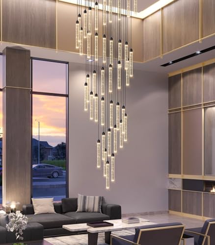 Image of 40-Lights High Ceiling Chandelier Modern LED Crystal Chandelier for Foyer Dimmable Spiral Crystal Chandeliers for Entryway Staircase Hallway Living Room Hanging Light Fixture