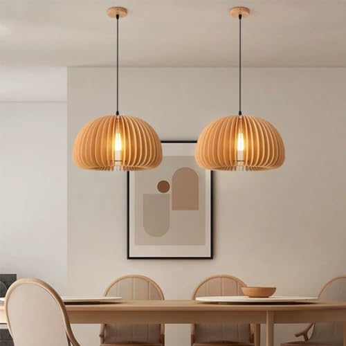 Lámpara colgante de madera para techos altos con cable ajustable de un solo cabezal 4