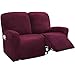 Stretch-Samt-Bezug für 1-, 2-, 3-Sitzer, Liegestuhl-Bezüge für Leder und Stoff, rutschfest, mit Seitentasche, für elektrische Liegestuhl, Burgunderrot, 2-Sitzer, 6-teilig