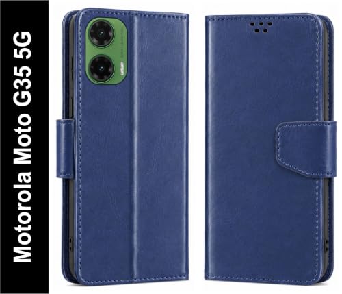 Image of SBMS Flip Cover for Motorola Moto G35 5G Back Cover Case with Magnatic Closure | Inbuilt Stand | Card & Money Pocket (Blue)
