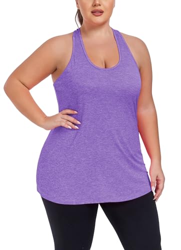 Image of ForHailey Women's Plus Size Cross Back Workout Tank Tops Athletic Shirts