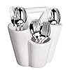 Farmhouse Decor 4 Section Ceramic Silverware Holder - Flatware and Cutlery Caddy - Kitchen Table Organizer (White)