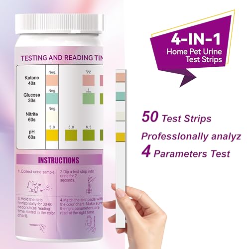 dog amp cat urine test strips 4-in-1 pet urinalysis testing kit for ketone glucose ph and nitrite reagent strips for vet diabetes amp uti monitor 50ct urine test kit easy to use at home