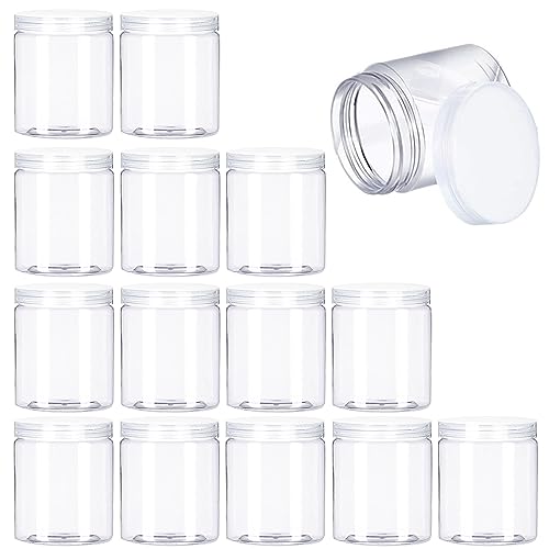 15 Pack 6Oz Clear Plastic Jars Wide-Mouth Storage Containers,Refillable Empty Containers For Dry Food,Dried Fruit,Seasoning And Honey Storage
