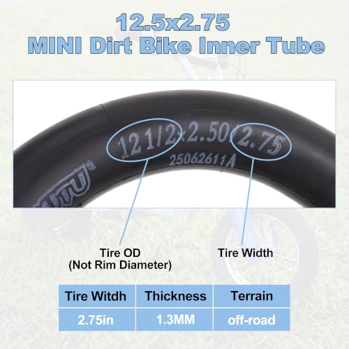 Image of 12 1 /2 x 2 3 /4 (12.5 x 2.75) Mini Dirt Bike Inner Tube 90with Repair Kit