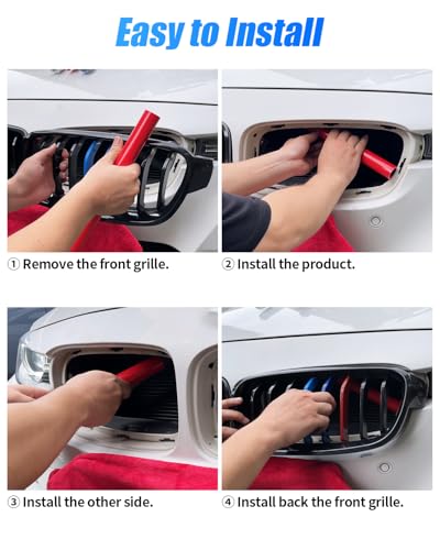 Image of Grill Inserts Trims for BMW 1 2 3 4 5 6 7 Series, Compatible with BMW V Brace Wrap Covers Grill Stripes Grille Inserts Stripes Wrap (Blue, F10 F48)