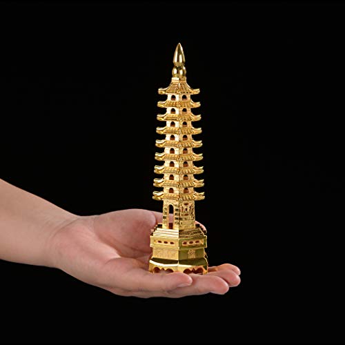 Estatua Torre Wenchang 9 Niveles 7'' Aleación Dorada miniatura 3