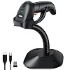 Symcode Bluetooth Wireless 2D Barcode Scanner with Auto-Sensing Stand Handfree QR Bluetooth Barcode Scanner with Battery Level Indicator More-to-one Mode