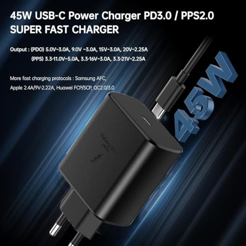 Image of Samsung Original 45W Super Fast Charger Compatible with Samsung S25 /S24 /S23 /S22 /S21 /S20 (Ultra /Plus /Fe), Note 20 /20+ /10 / Z Fold /Flip /S /A /F /M Series | Type C PD 3.0 Charger Combo,Black