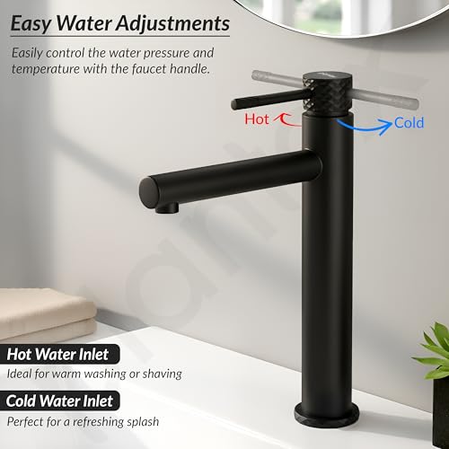 Image of Plantex Wash Basin Mixer Tap Hot and Cold /Pure Brass Tap Handle and 304 Grade Stainless Steel Body /Hot & Cold Basin Mixer /Pillar Spout for Wash Basin /Deck Mount - (8013-2, Black)