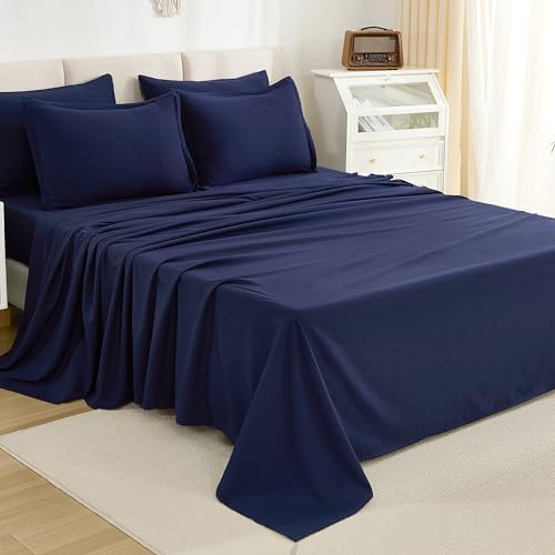 Litanika King Size Comforter Set Navy Blue - 7 Pieces Bed in a Bag King Bedding Comforter Sets, Solid Lightweight Bed Set with Comforter, Sheets, Pillowcases & Shams