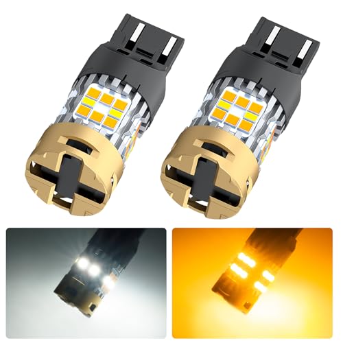 Marsauto 7443 7440 Switchback LED Bulb Dual Color, 7444 W21W T20 Amber White, Anti Hyper Flash for Rear Front Turn Signal, Parking and DRL Lights, [Turbo Fan & Can-bus] ONLY Standard Socket, Pack of 2