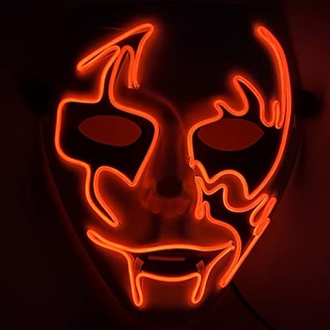 Halloween Costume Mask, LED Light Up Scary Mask for Festival Cosplay Halloween Costume Masquerade Parties,Carnival Gifts, Adjustable Face, 3 Flash Modes (Red) Cover