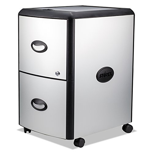 Storex 2-Drawer Mobile File Cabinet With Lock 19 X 15 X 23 Inches, Metal Accent Panels (Stx61351U01C),Silver/Black #TOP1