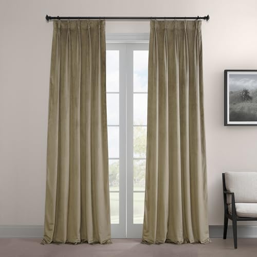 Image of HPD Half Price Drapes Signature Velvet Thermal Blackout Curtains for Living Room 84 Inches Long (1 Panel) Pinch Pleated Insulated Curtains for Bedroom 25W x 84L, Denver Taupe