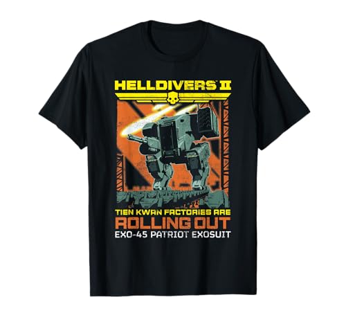 Helldivers 2 Exo-45 Patriot Exosuit Vintage Ad Video Game T-Shirt
