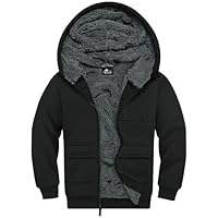 zitysport Boys Fleece Hoodie Kids Zippered Fleece Jacket Solid Sherpa Lined Hoodie Winter Flannel Hooded Sweatshirt Fashion Warm Jacket for Boys Girls Age 6-15 Years