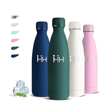 Borraccia- 0.5l- Borraccia Termica, Senza BPA, Borraccie Acciaio Inox, Senza Perdite, Bottiglie Metallo, Acciaio Inossidabile 18/8, Borracce per Scuole, Ufficio, Viaggio, Campeggio, Caffè, Yoga