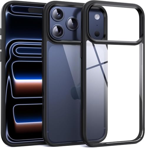 Image of ClearBlack Transparent Back Cover for iPhone 17 Pro Max, Anti-Yellow Clear Polycarbonate Hard Back with Black TPU Bumper, Shockproof Hybrid Case, Anti-Scratch 360 Protection Mobile Cover