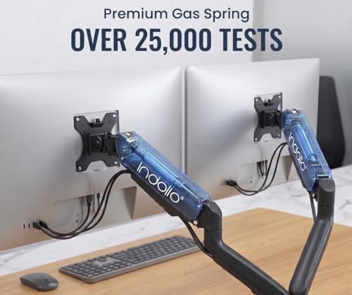Image of Gas Spring Dual Monitor Arm Desk Mount, Fully Adjustable Heavy Duty Stand, VESA 75x75 100x100, C-Clamp and Grommet Base, Made in India, 2-Year Warranty (Dual Monitor ARM)