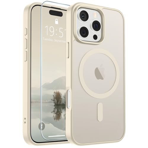 Image of SUPFINE Magnetic for iPhone 16 Pro Case (Compatible with MagSafe) (Military Grade Drop Protection) Translucent Matte Shockproof with Anti-Fingerprint Phone Case,Antique White