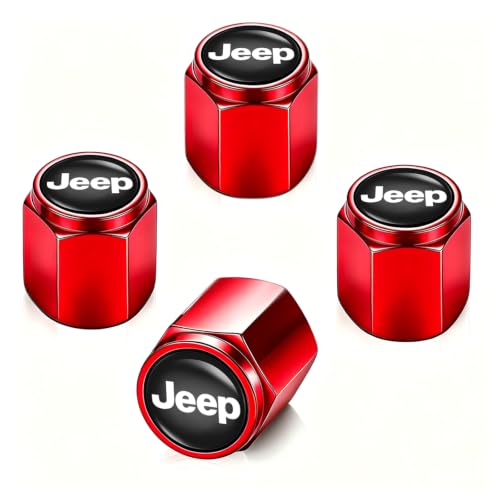 Image of Tire Valve Stem Caps, Compatible with Jeep Series Stem Cap Universal Car Air Cover Car Accessories for Cars, SUV, Truck, Motorcycles 4pcs(Red)