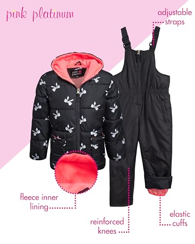 Image of Pink Platinum Girls Snowsuit 2-Piece Insulated Hooded Jacket & Bib
