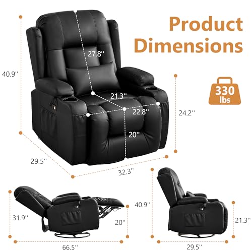 Sillón reclinable negro de cuero sintético miniatura 3