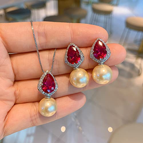 Bijoux mariage perles de culture blanche 12mm or blanc et rubis rouge