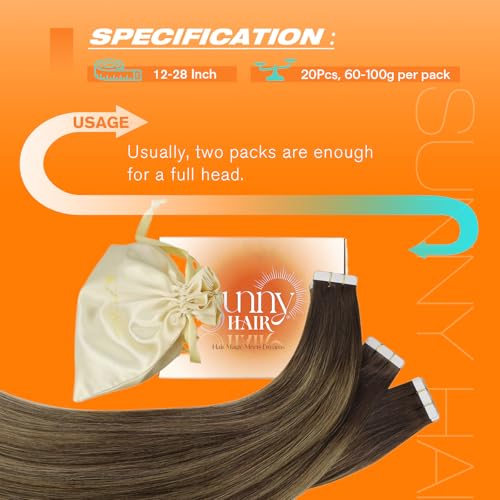 Image of Sunny Hair Tape in Hair Extensions Dark Brown Balayage Blonde 60g 40PCS