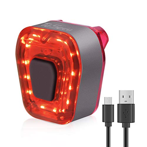 TESECU Luz Trasera de Bicicleta Led Recargable USB, Linterna Bicicleta Impermeable con 5 Modos de iluminacion,Fácil de Instalar,Luz Trasera Bicicleta Potente Led de Alta Brillo para Bici de Carretera