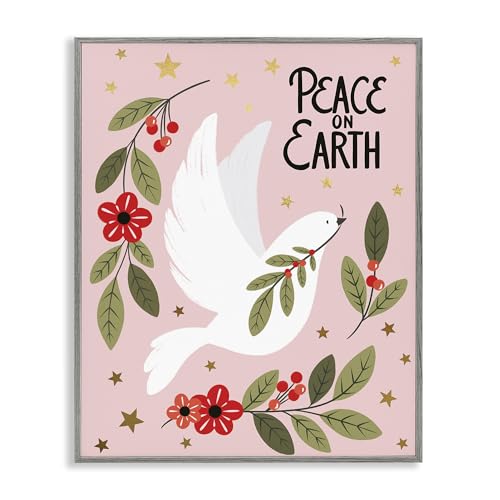 Peace on Earth Dove Floral Holiday, 16 x 20 Inch Framed Giclée Print
