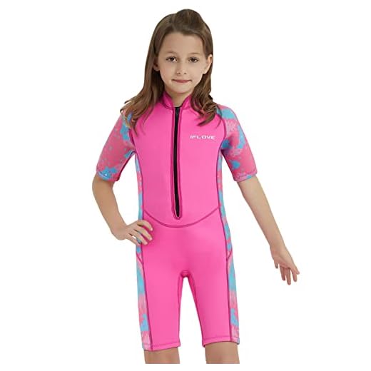IFLOVE Kinder Neoprenanzug Mädchen Jungen 3 mm Tauchanzug Shorty Surfanzug Nassanzüge Neopren für Tauchen Surfen Schnorcheln Rosa 8