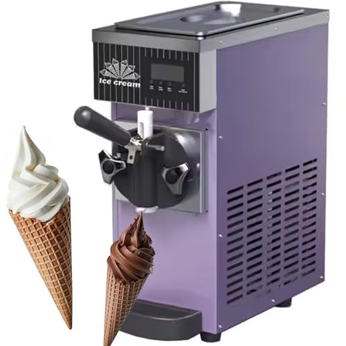 RETRIN 450w Máquina De Helados Soft Heladera Maquina Helados Soft Comercial Maquina Helados Soft Vertical Ice Cream Maker 4 5kg/H,1 Sabores,para Cafeterías,Buffets,Tiendas Bebidas Purple