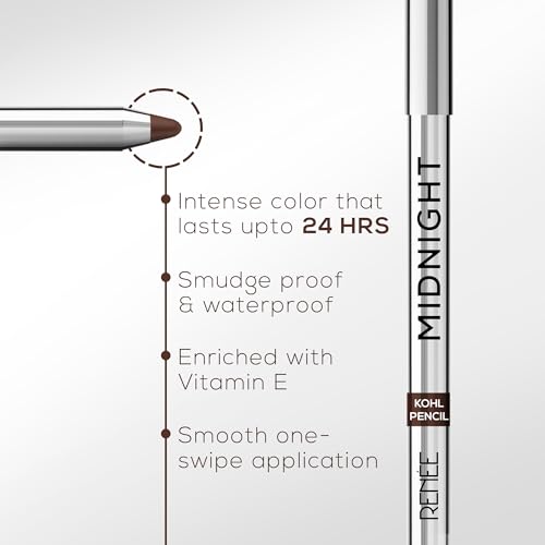 Image of RENEE Midnight Kohl Pencil- Brown | Waterproof, Smudge-proof Kajal With Sharpener | Matte Finish, Long-lasting Upto 24 Hours | One-swipe Application With Vitamin E | 1.5 g