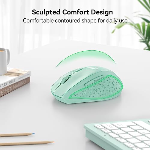 Image of TECKNET Wireless Mouse, 2.4G USB Computer Mouse with 6-Level Adjustable 4800 DPI, 30 Months Battery, Ergonomic Grips, 6 Buttons Portable for PC, Chromebook, Mac - Green