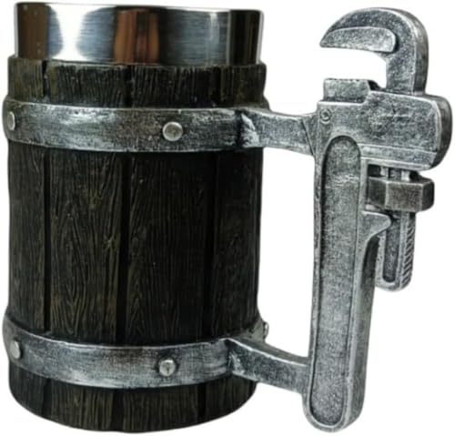 EVREFIN木製樽ビールカップクリエイティブ大容量スティック水個性人工木材ステンレススチール (パイプクランプバレルカップ)