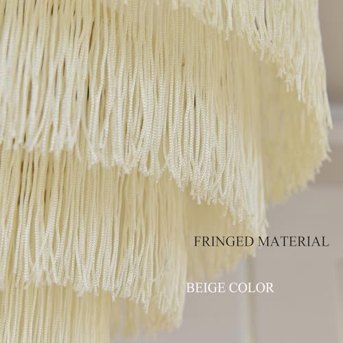 Topaluce 5 Tiers Boho Chandelier With Fringe,Gold 3-Light Fringe Pendant Light Fixture,Tassle Chandelier For Bedroom,Dining Room,Baby Nursery Lighting Beige thumb #5